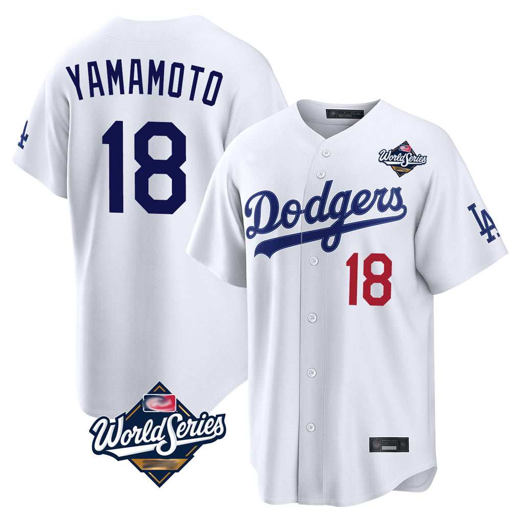 LA.Dodgers #18 Yoshinobu Yamamoto Player White World Series Home Game Hdoa Stitched Jerseys