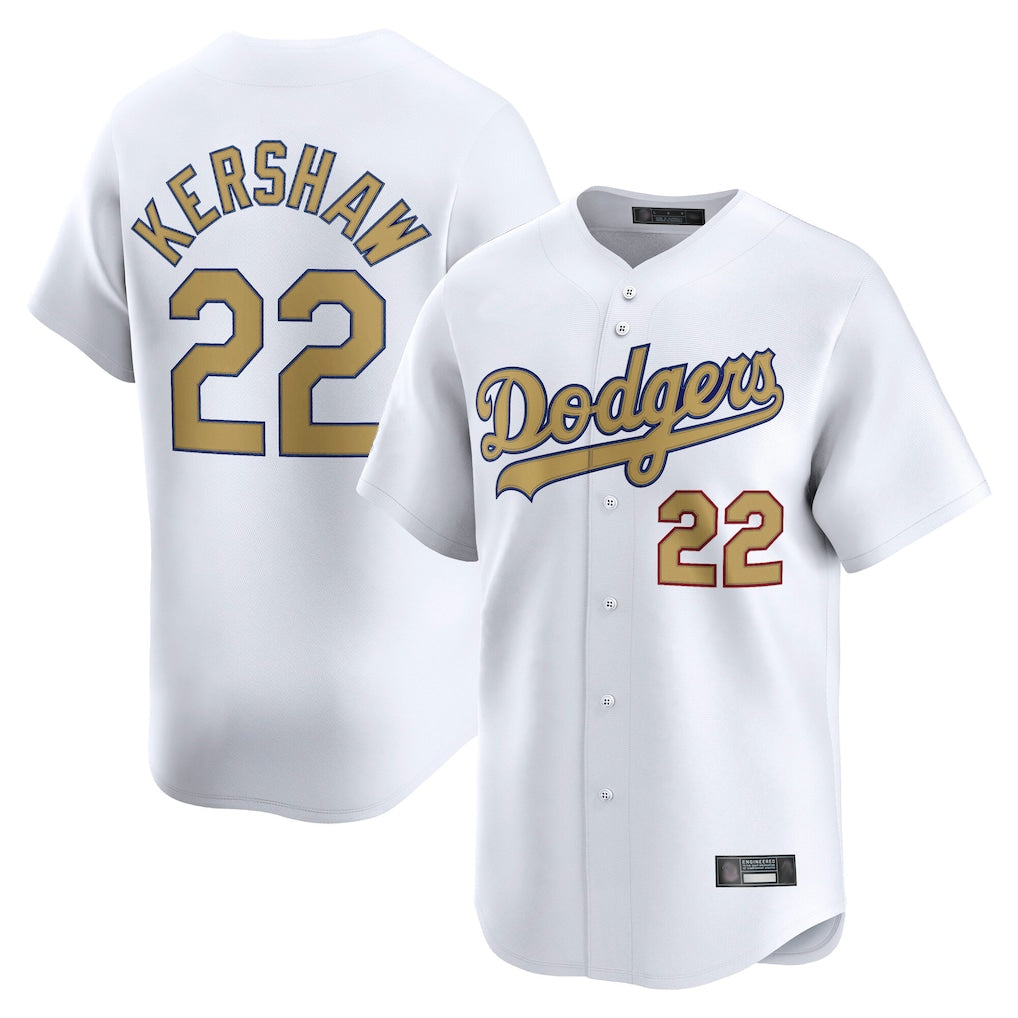 LA.Dodgers #22 Clayton Kershaw Player Gold Collection Limited Home Hdoa Stitched Jerseys