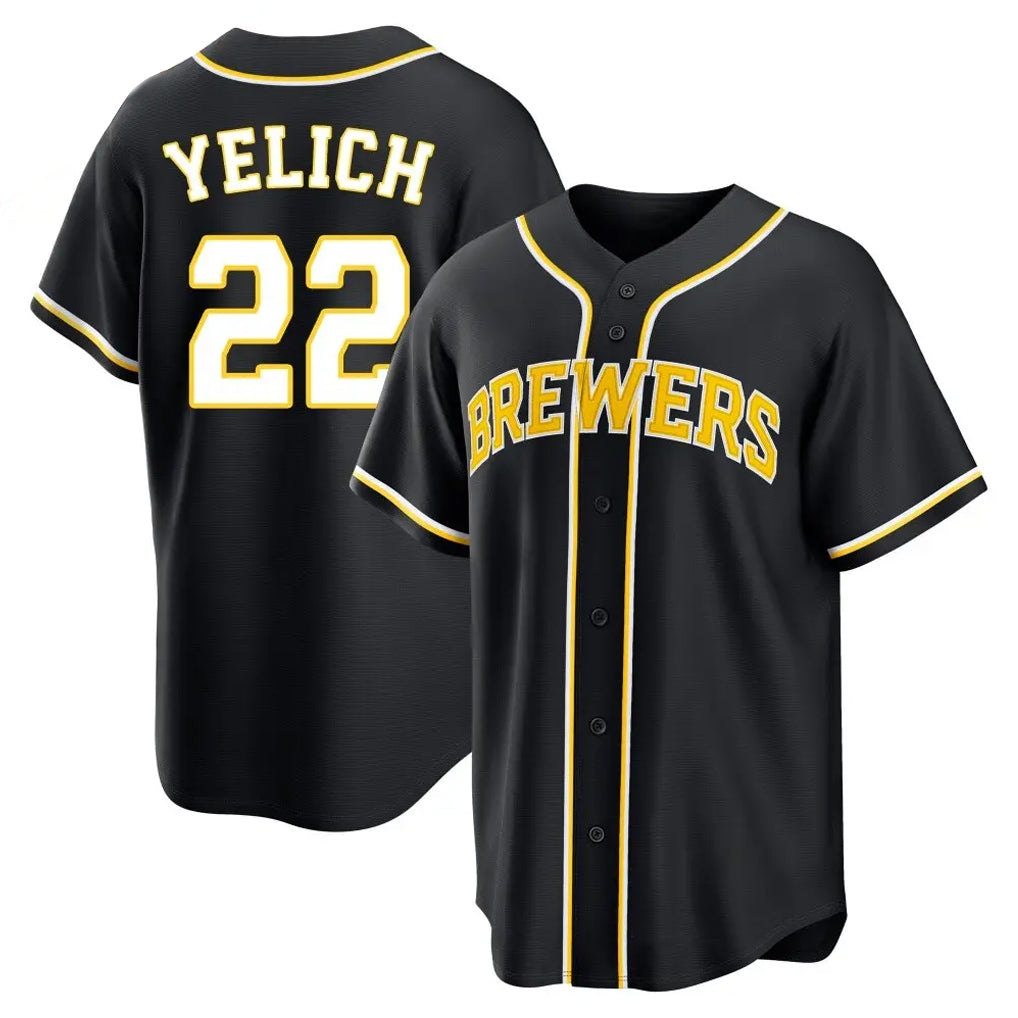 M.Brewers #22 Christian Yelich Player Black Fashion Out Home Game Hdoa Stitched Jerseys
