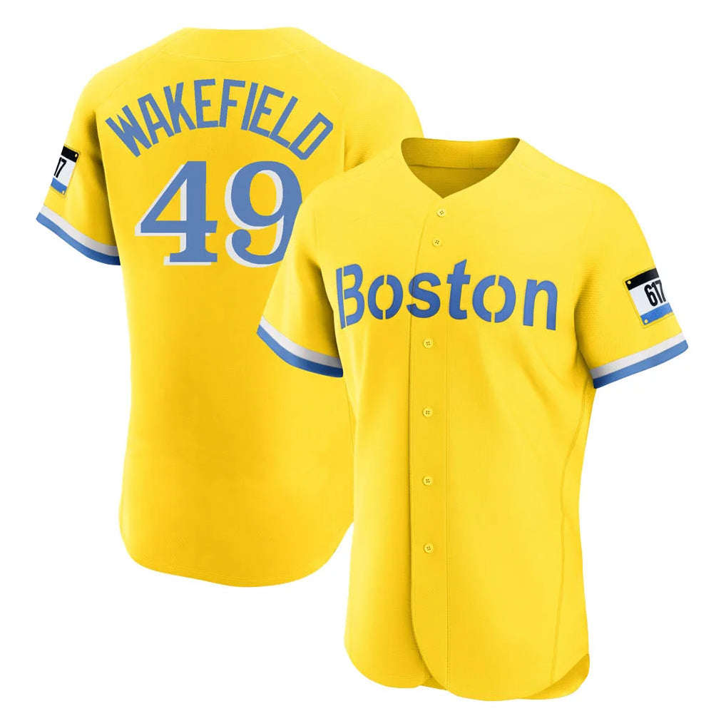 B.Red Sox #49 Tim Wakefield Player Yellow Limited Elite Home Game Hdoa Stitched Jerseys