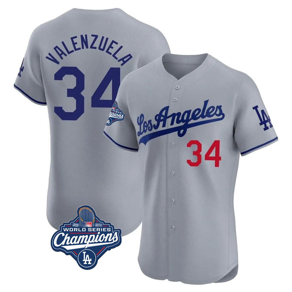 LA.Dodgers #34 Fernando Valenzuela Player Gray World Series Meet Limited Elite Home Hdoa Stitched Jerseys
