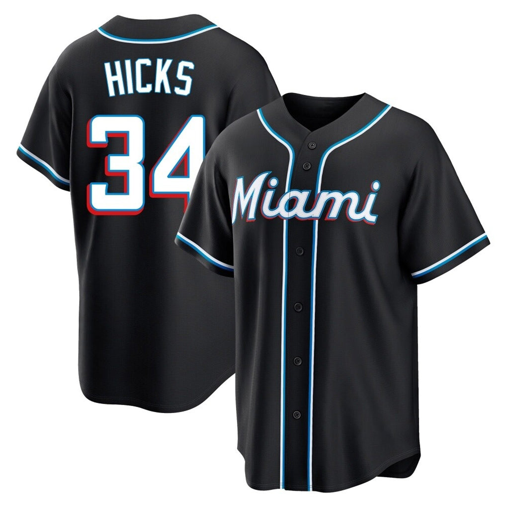 M.Marlins #34 Liam Hicks Player Black Fashion Out Home Game Hdoa Stitched Jerseys