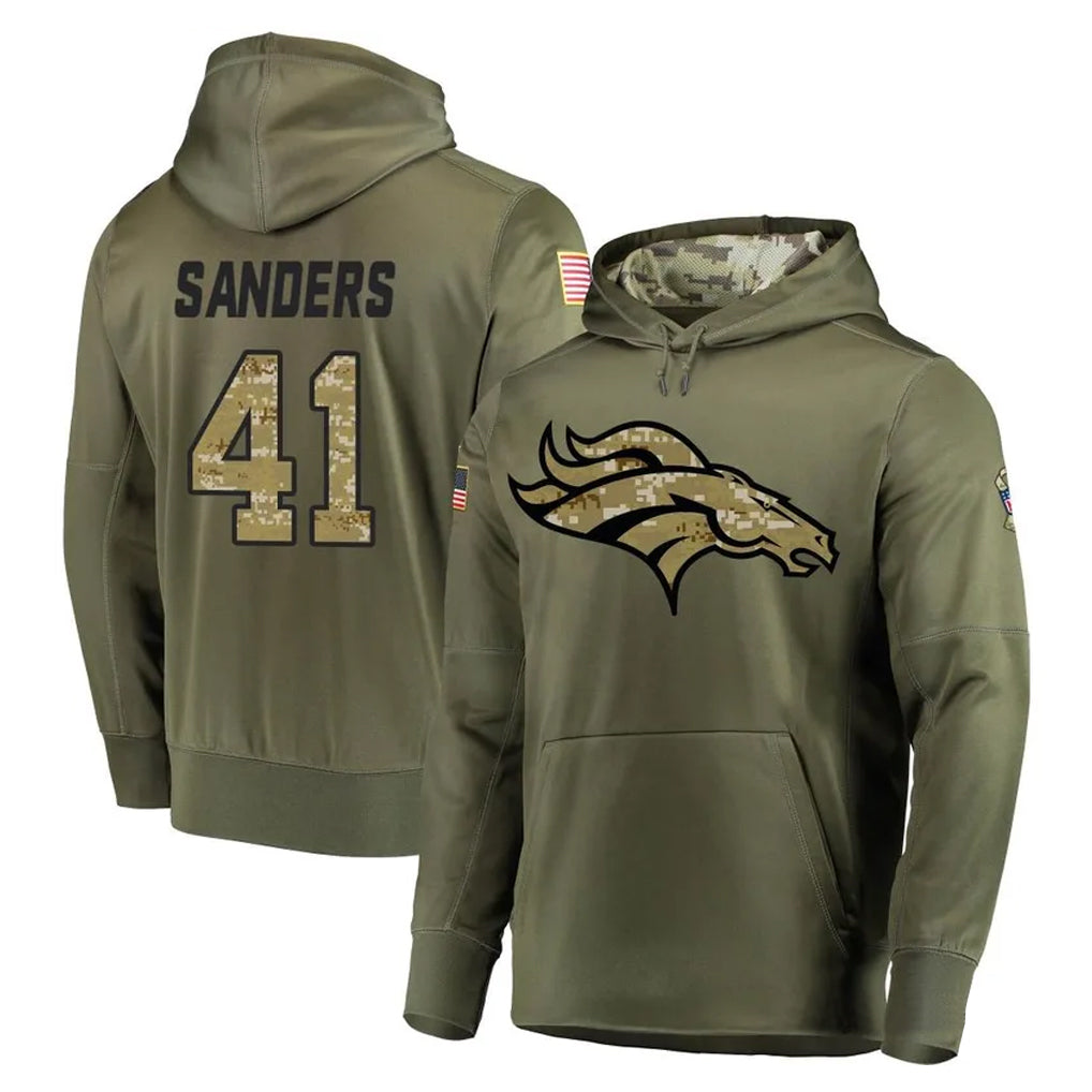 D.Broncos #41 Drew Sanders Player Olive Salute to Service Pullover Hoodies Home Game Hdoa Stitched Jerseys