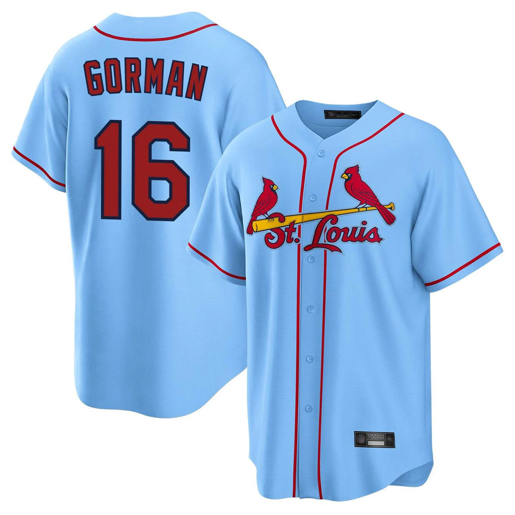 St. Louis Cardinals #16 Nolan Gorman Player Light Blue Home Game Hdoa Stitched Jerseys