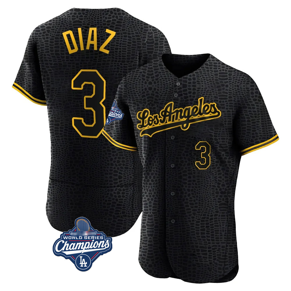 LA.Dodgers #3 Edwin D¨ªaz Player Black World Series Meet Snake Skin City Limited Elite Home Hdoa Stitched Jerseys