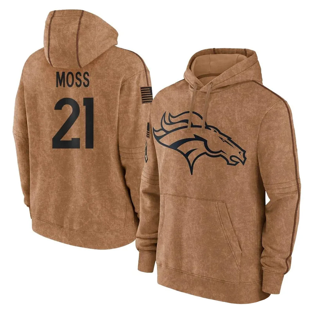 D.Broncos #21 Riley Moss Player Brown Salute to Service Hoodies Limited Game Hdoa Stitched Jerseys