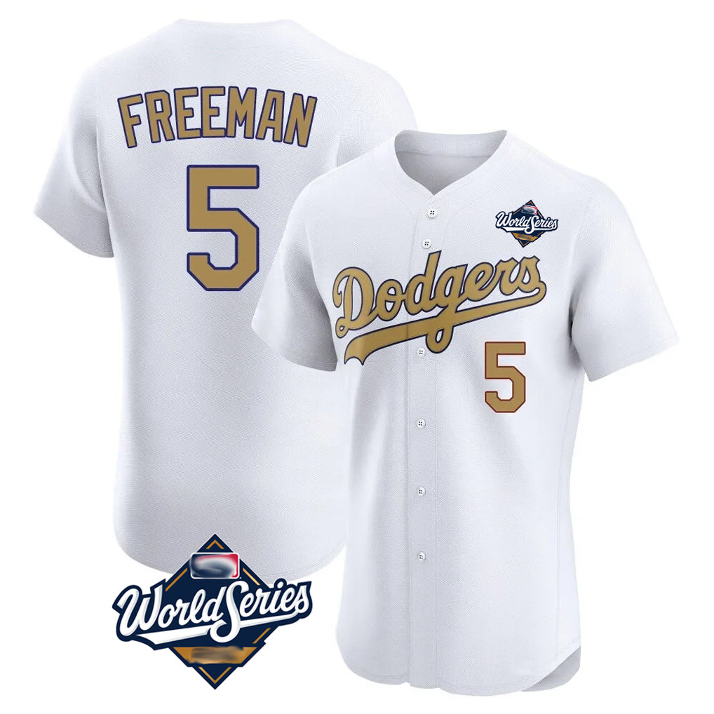 LA.Dodgers #5 Freddie Freeman Player Gold World Series Limited Elite Home Hdoa Stitched Jerseys