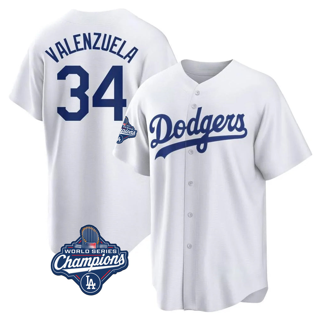 LA.Dodgers #34 Fernando Valenzuela Player White World Series Meet Game Home Hdoa Stitched Jerseys