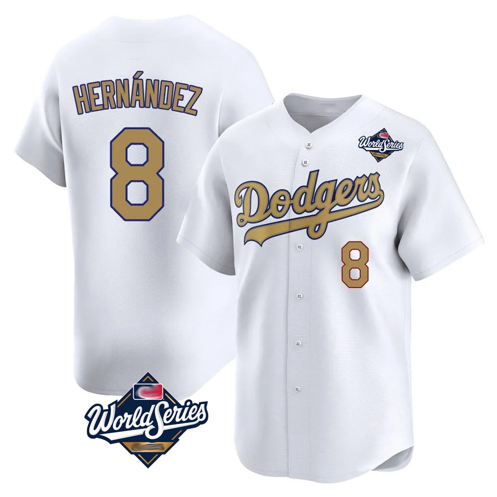 LA.Dodgers #8 Enrique Hern¨¢ndez Player Gold World Series Collection Limited Home Hdoa Stitched Jerseys