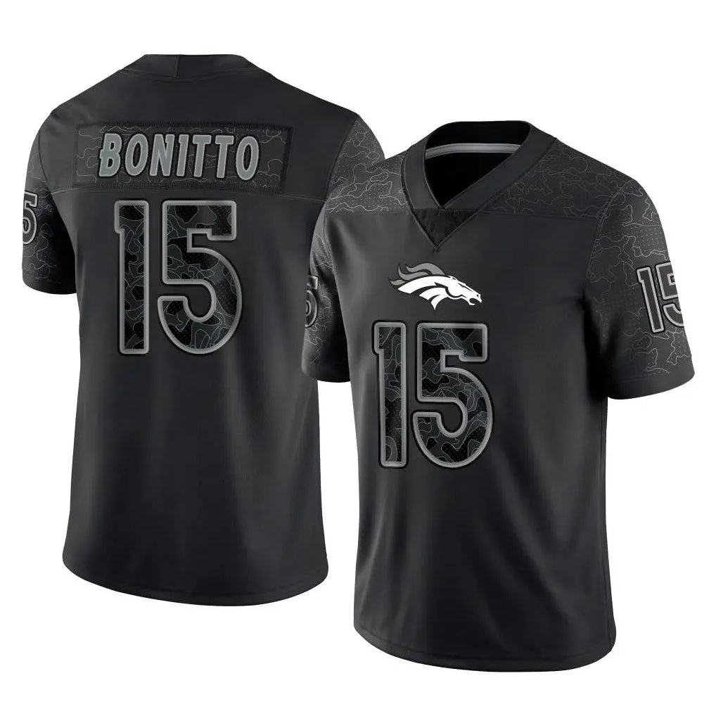 D.Broncos #15 Nik Bonitto Player Black Reflective Limited Hdoa Stitched Jerseys