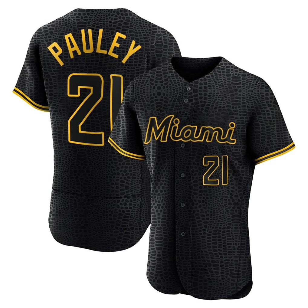 M.Marlins #21 Graham Pauley Player Black Snake Skin City Home Limited Elite Hdoa Stitched Jerseys