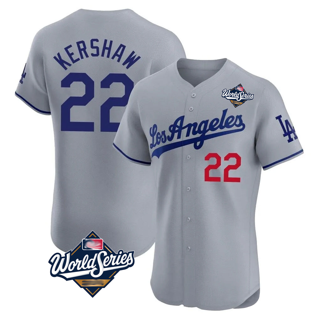 LA.Dodgers #22 Clayton Kershaw Player Gray World Series Limited Elite Home Hdoa Stitched Jerseys
