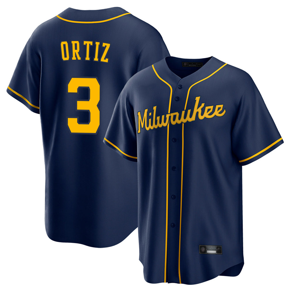 M.Brewers #3 Joey Ortiz Player Navy Home Game Hdoa Stitched Jerseys