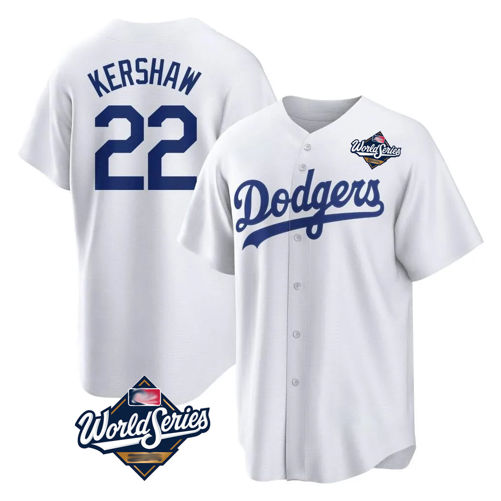 LA.Dodgers #22 Clayton Kershaw Player White World Series Game Home Hdoa Stitched Jerseys