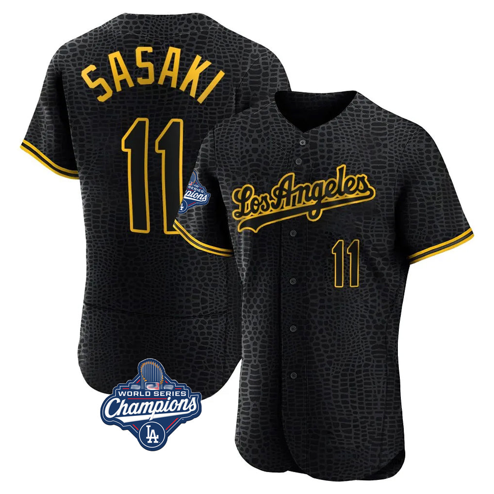 LA.Dodgers #11 Roki Sasaki Player Black World Series Meet Snake Skin City Limited Elite Home Hdoa Stitched Jerseys