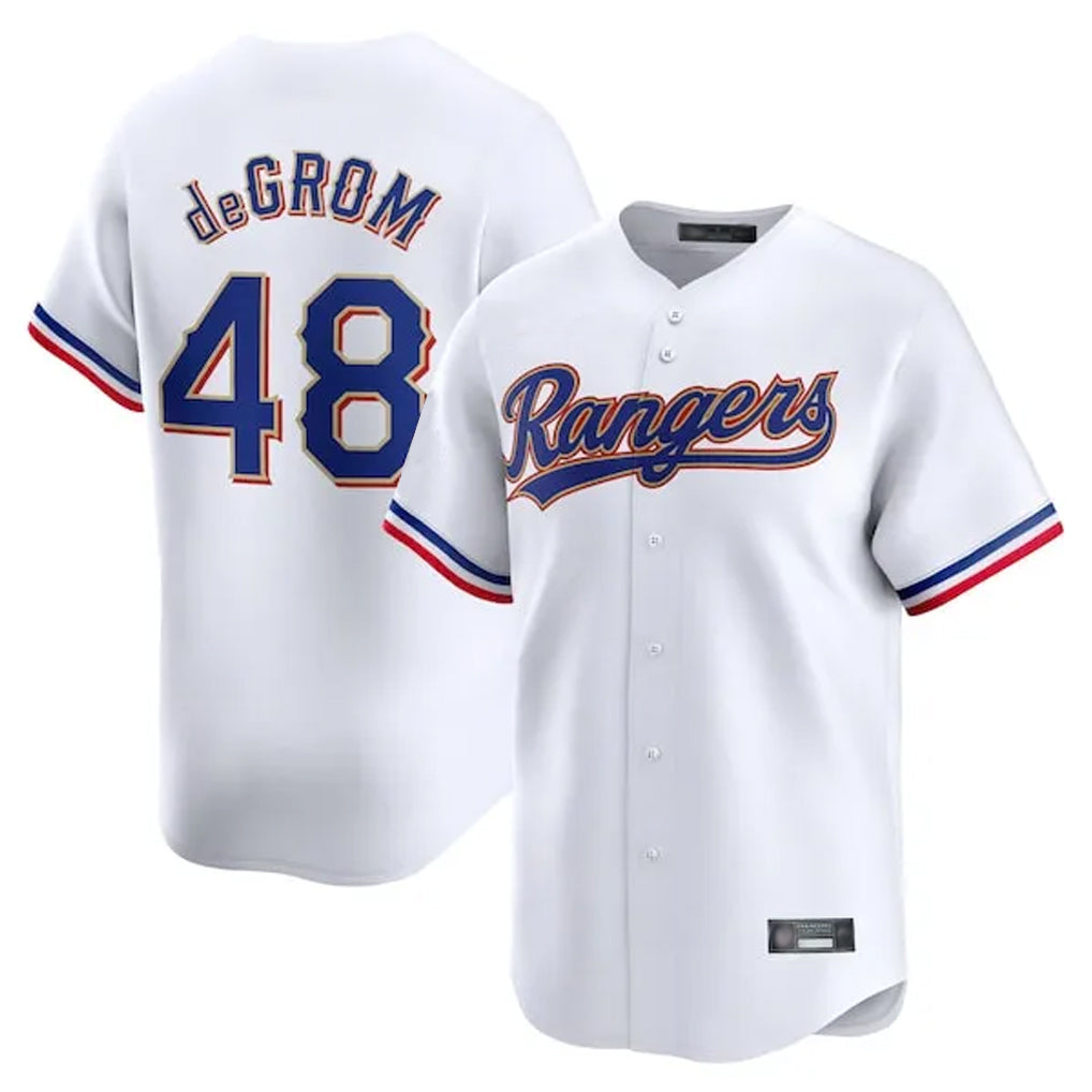 T.Rangers #48 Jacob deGrom Player White Gold Collection Limited Edition Hdoa Stitched Jerseys
