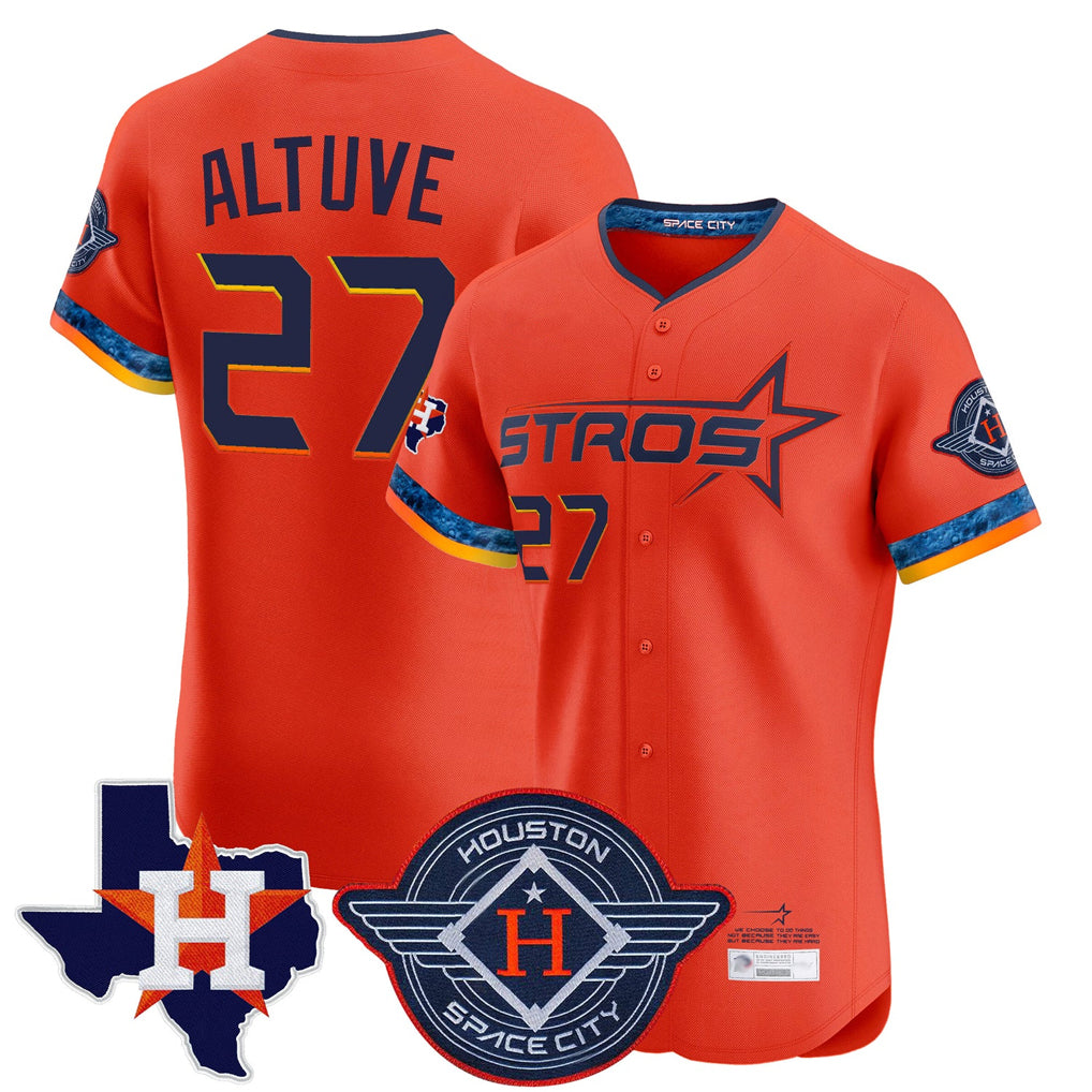 H.Astros #27 Jose Altuve Player Orange City Connect Texas Patch Vapor Premier Limited Elite Home Hdoa Stitched Jerseys
