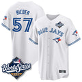 T.Blue Jays #57 Shane Bieber Player White 2025 World Series All Hdoa Stitched Jerseys