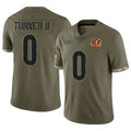 C.Bengals #0 DJ Turner II Player Olive Salute to Service Limited Game Hdoa Stitched Jerseys