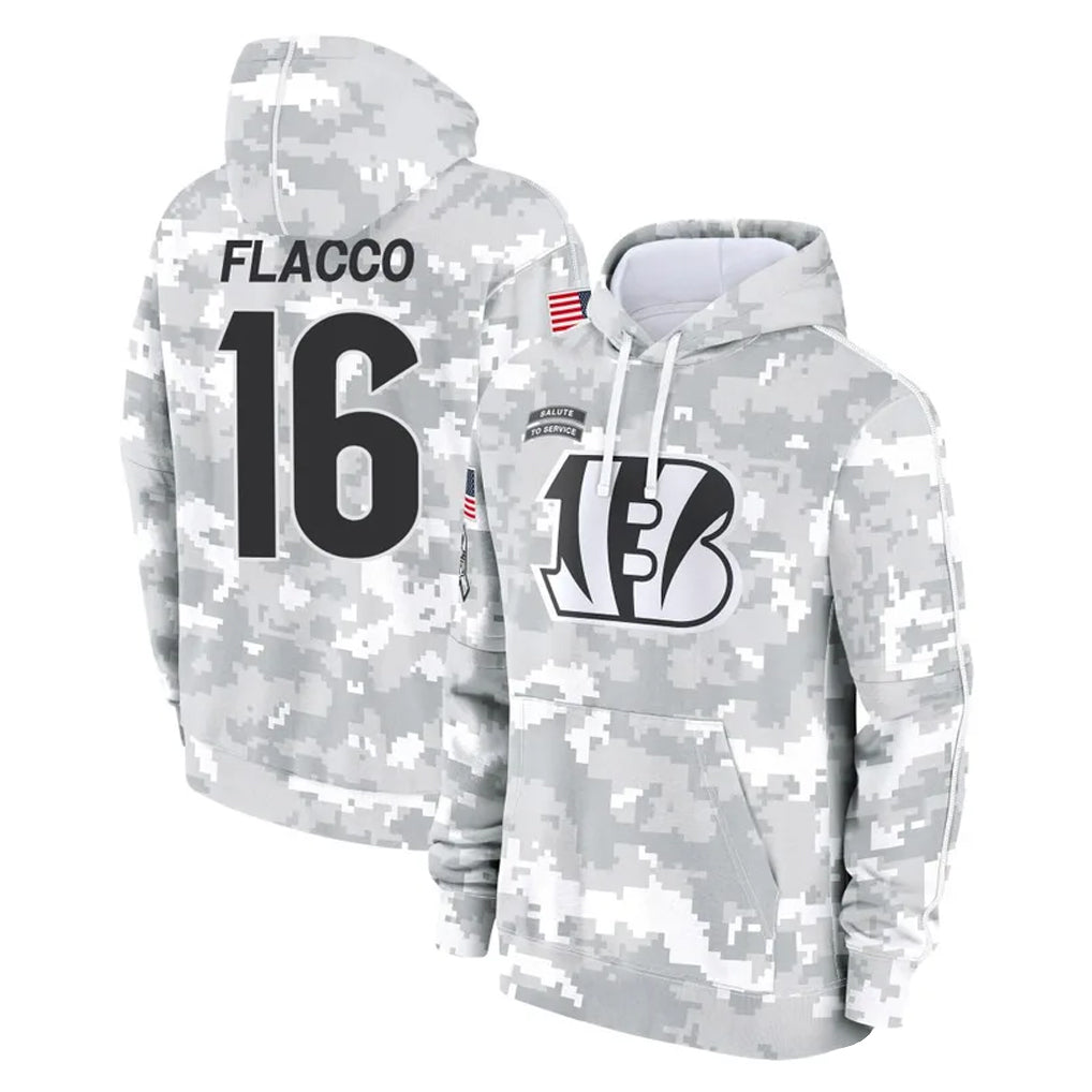 C.Bengals #16 Joe Flacco Player Arctic Camo Salute to Service Pullover Hoodie Limited Hdoa Stitched Jerseys