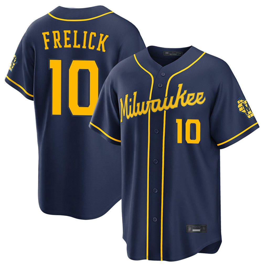 M.Brewers #10 Sal Frelick Player Navy Home Stadium Game Hdoa Stitched Jerseys