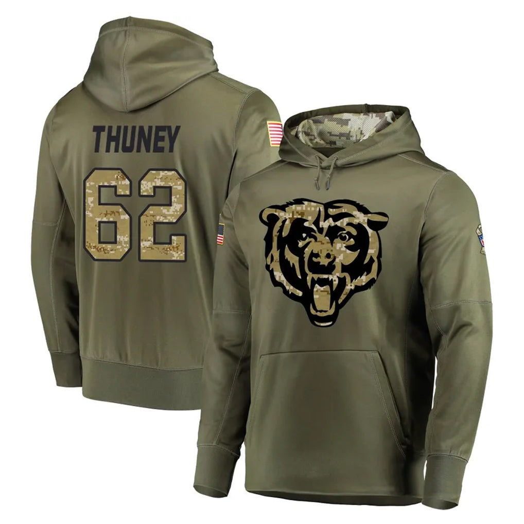 C.Bears #62 Joe Thuney Player Olive Salute to Service Pullover Hoodies Home Game Hdoa Stitched Jerseys