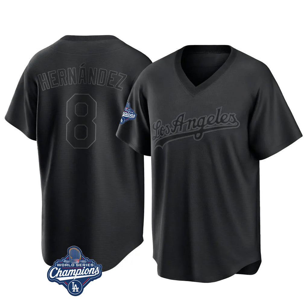 LA.Dodgers #8 Enrique Hern¨¢ndez Player Black World Series Meet Pitch Fashion T-shirt Hdoa Stitched Jerseys