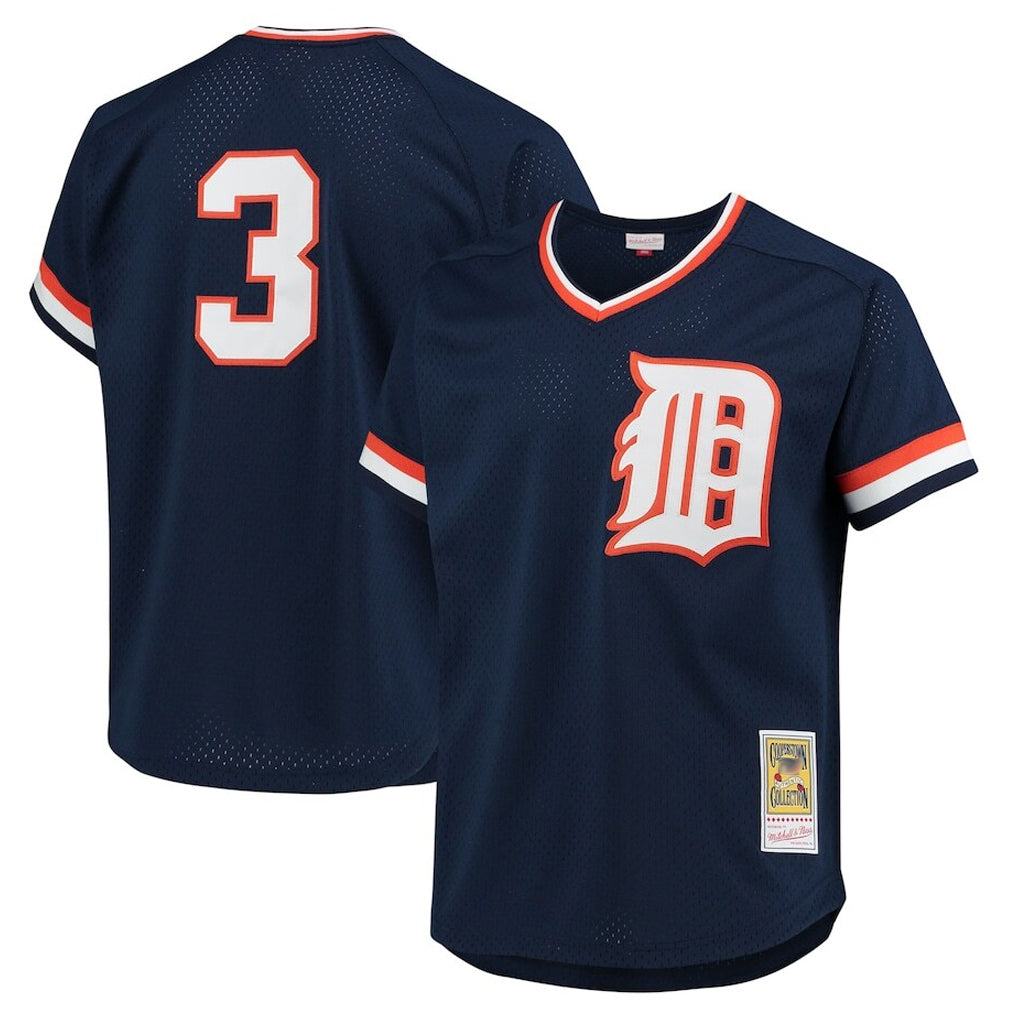 D.Tigers #3 Alan Trammell Player Navy Mitchell & Ness 1984 Mesh Batting Practice  T-shirt Hdoa Stitched Jerseys