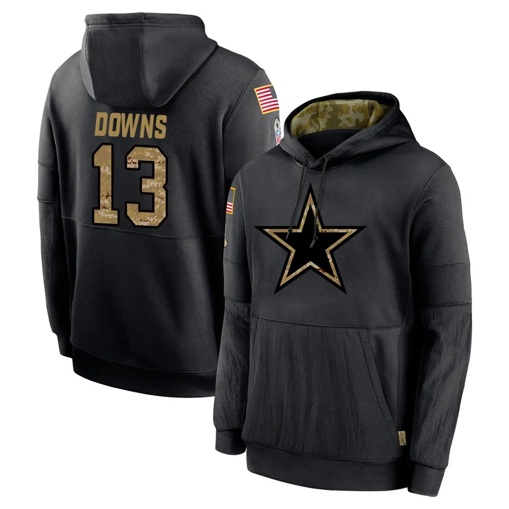 D.Cowboys #13 Caleb Downs Player Black Salute to Service Pullover Hoodies Limited Hdoa Stitched Jerseys