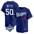 LA.Dodgers #50 Mookie Betts Player Royal World Series Meet Limited Home Hdoa Stitched Jerseys
