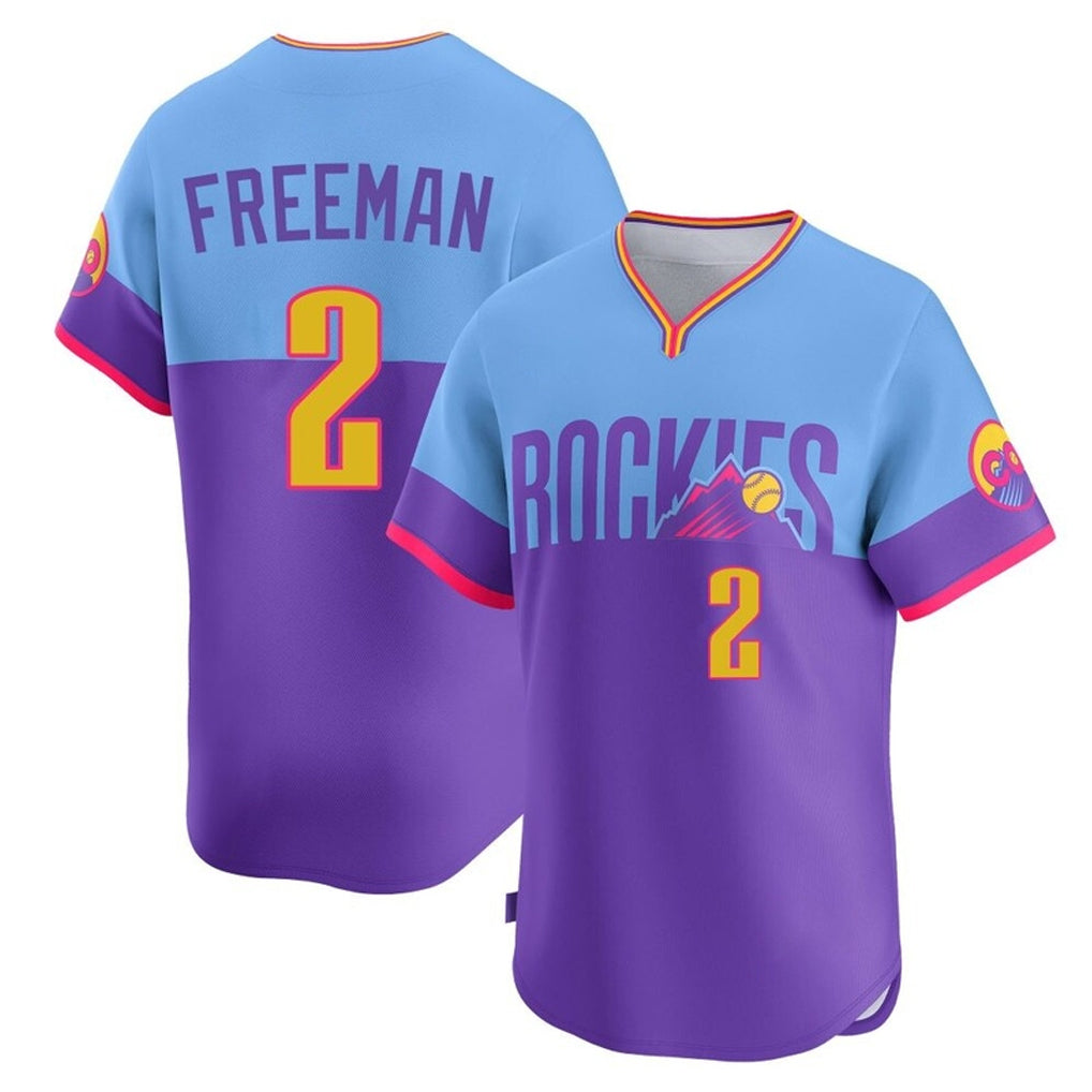C.Rockies #2 Tyler Freeman Player Purple-Light Blue City Connect Limited Home T-shirt Hdoa Stitched Jerseys