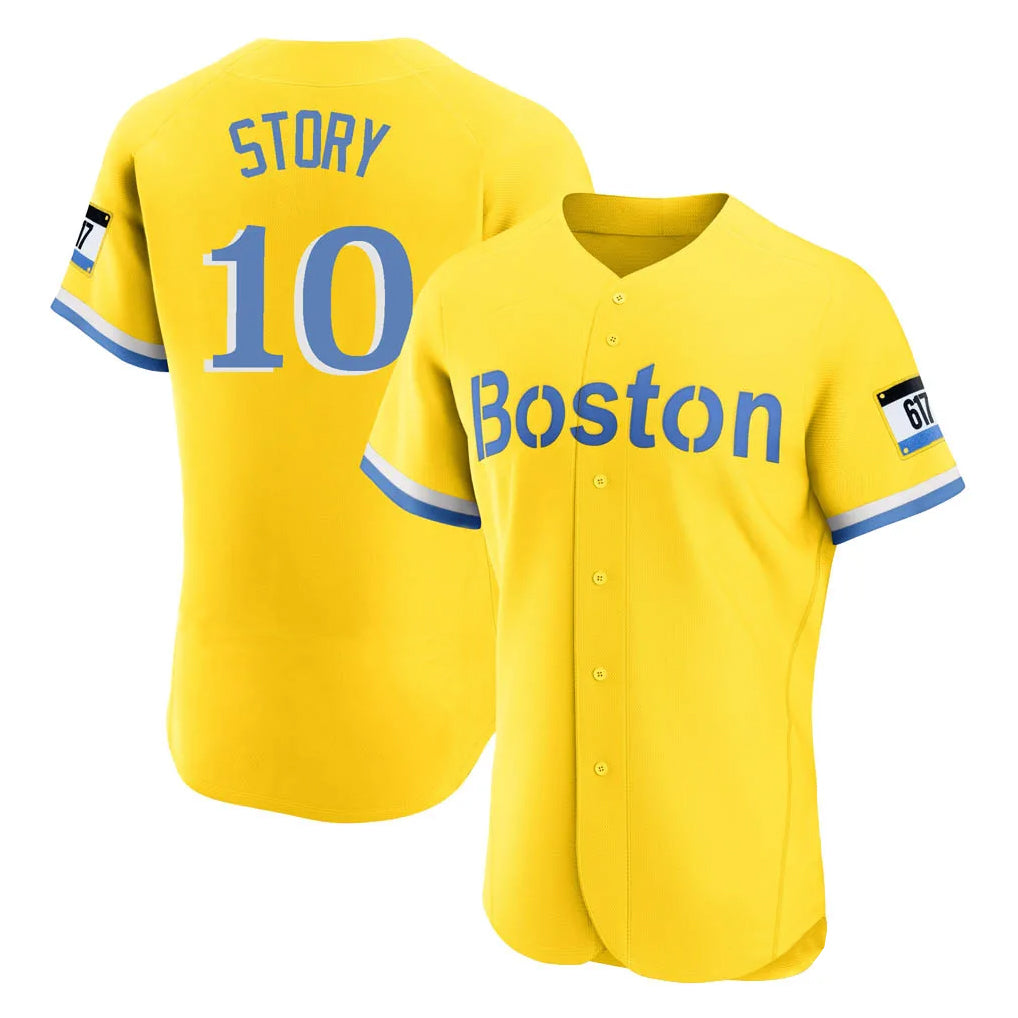 B.Red Sox #10 Trevor Story Player Yellow Limited Elite Home Game Hdoa Stitched Jerseys