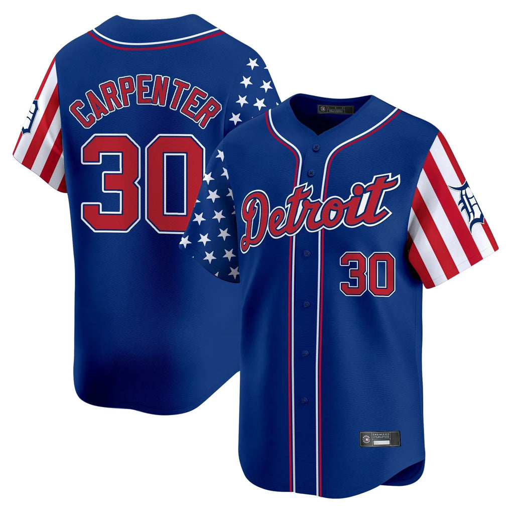 D.Tigers #30 Kerry Carpenter Player Royal Independence Day Vapor Premier Limited Hdoa Stitched Jerseys