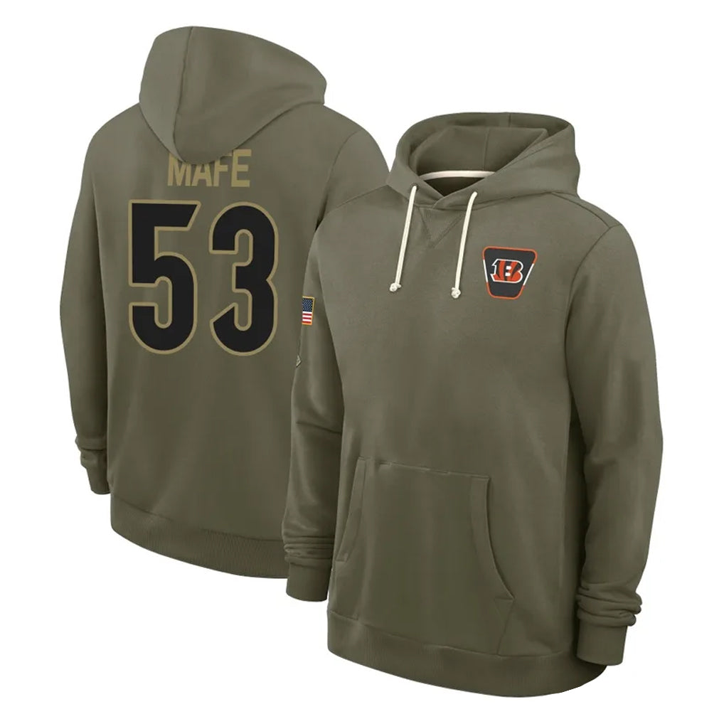 C.Bengals #53 Boye Mafe Player Olive Salute to Service Pullover Hoodies Limited Hdoa Stitched Jerseys