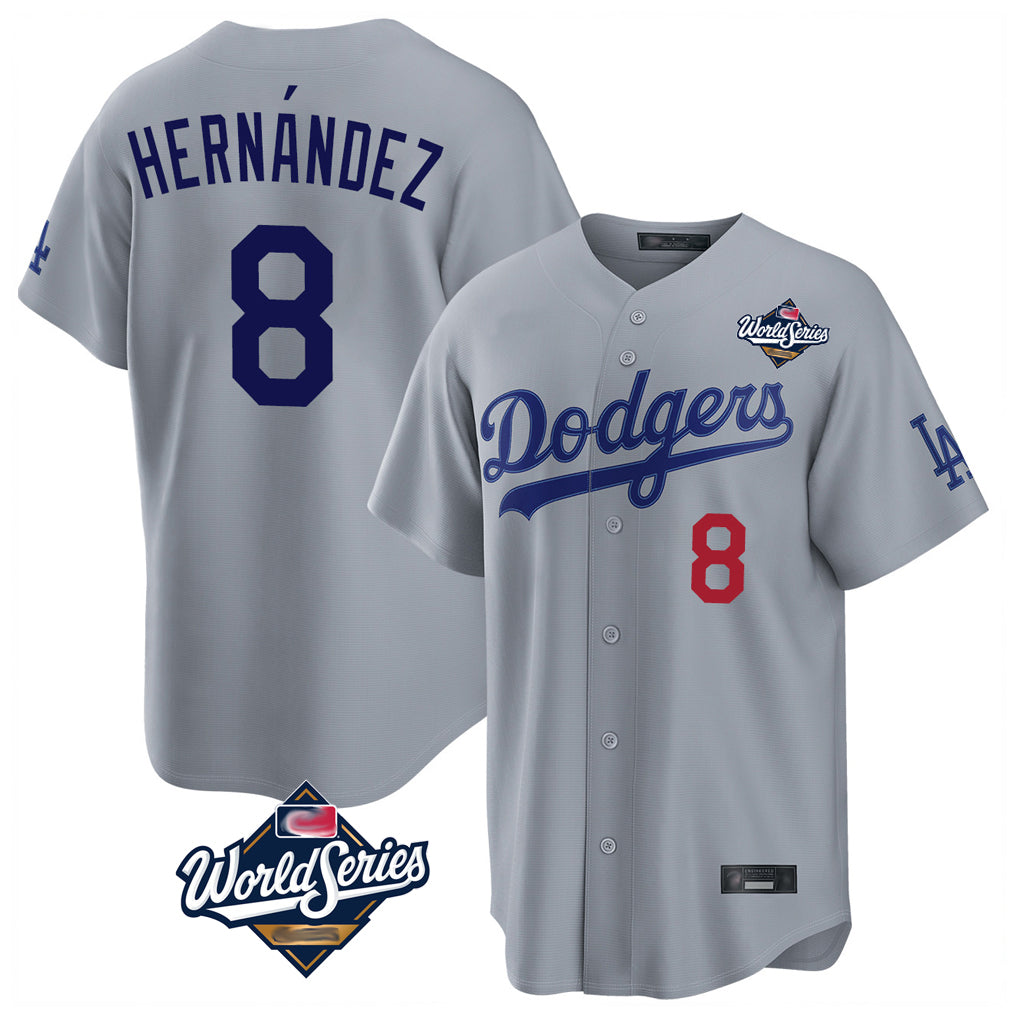 LA.Dodgers #8 Enrique Hern¨¢ndez Player Gray World Series Game Home Hdoa Stitched Jerseys