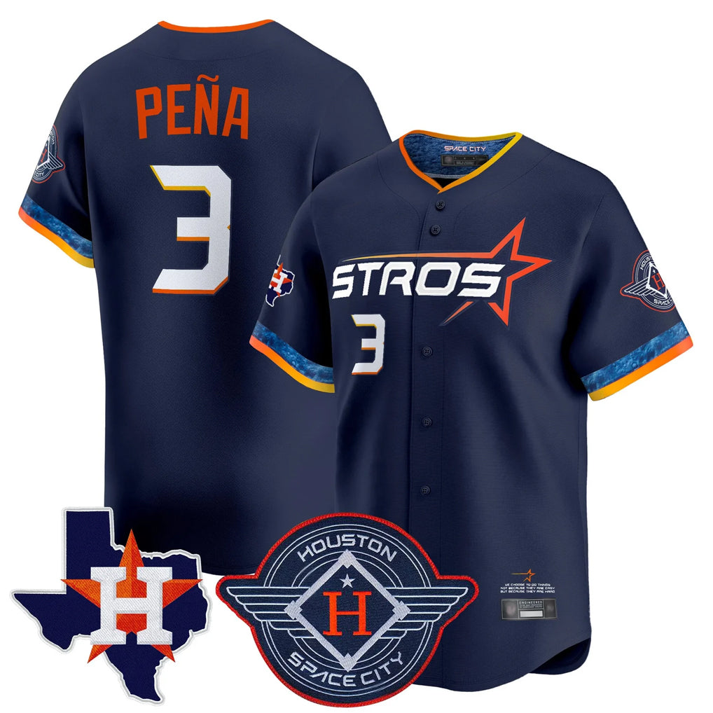 H.Astros #3 Jeremy Pena Player Navy City Connect Texas Patch Vapor Premier Limited Home Hdoa Stitched Jerseys