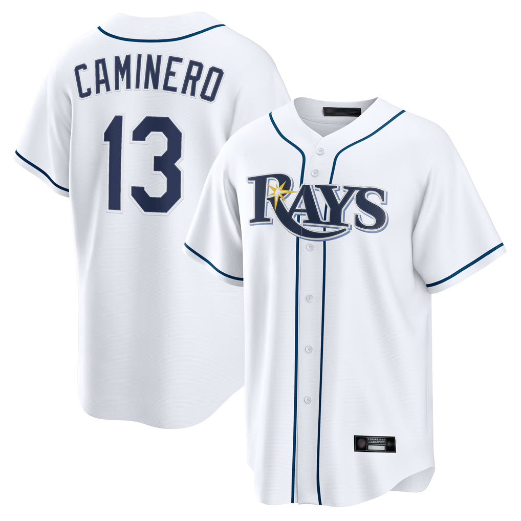 T.Bay Rays #13 Junior Caminero Player White Home Game Hdoa Stitched Jerseys