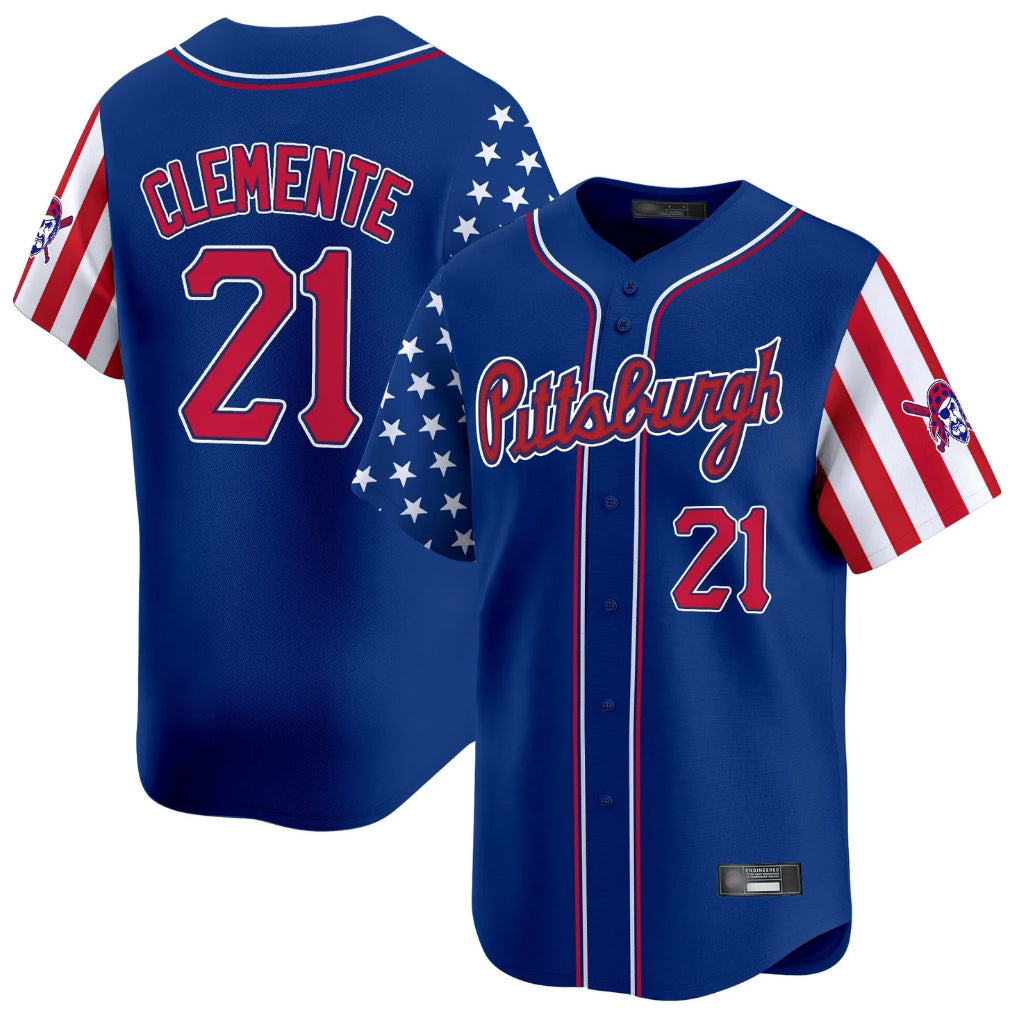 P.Pirates #21 Roberto Clemente Player Royal 2025 Independence Day Vapor Premier Limited Hdoa Stitched Jerseys