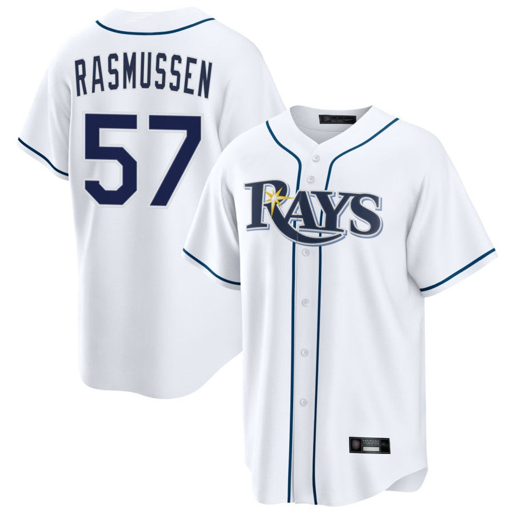 T.Bay Rays #57 Drew Rasmussen Player White Home Game Hdoa Stitched Jerseys