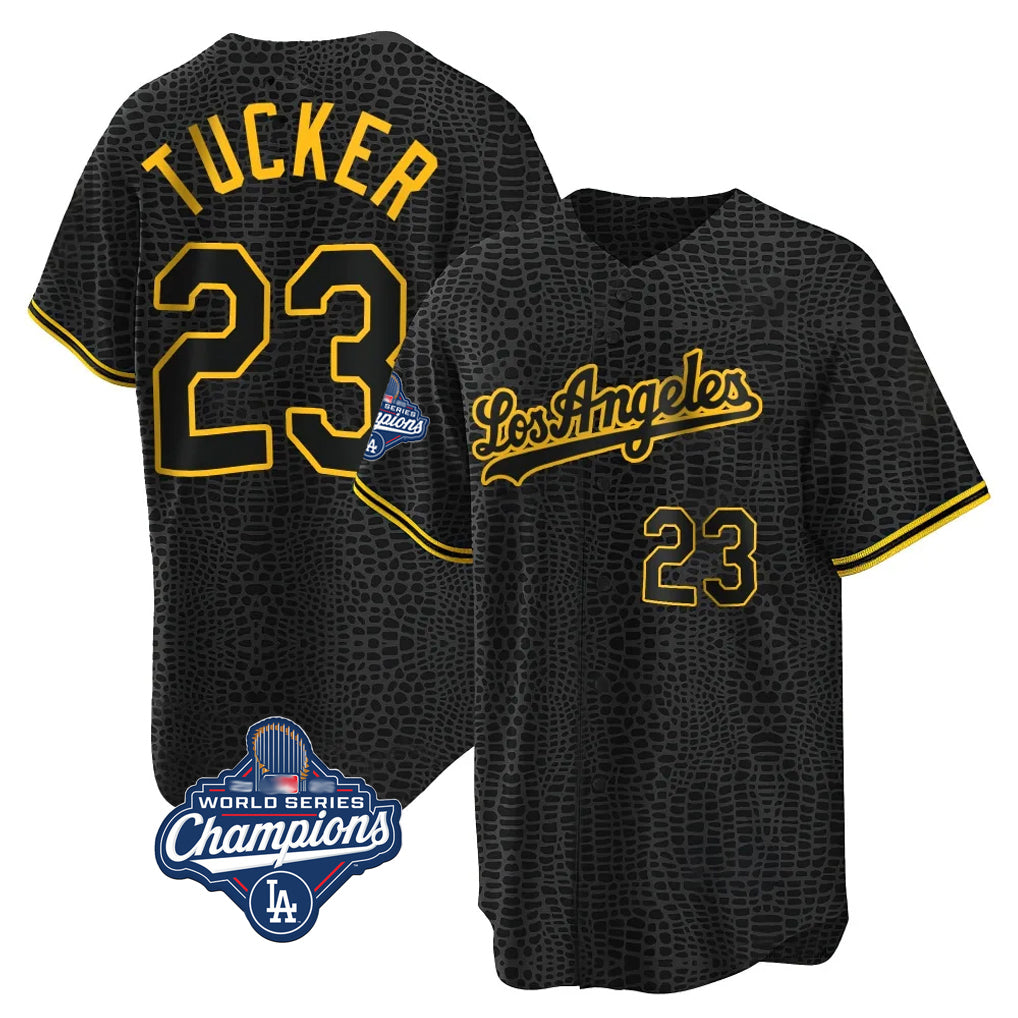 LA.Dodgers #23 Kyle Tucker Player Black Gold World Series Meet Limited Home Hdoa Stitched Jerseys