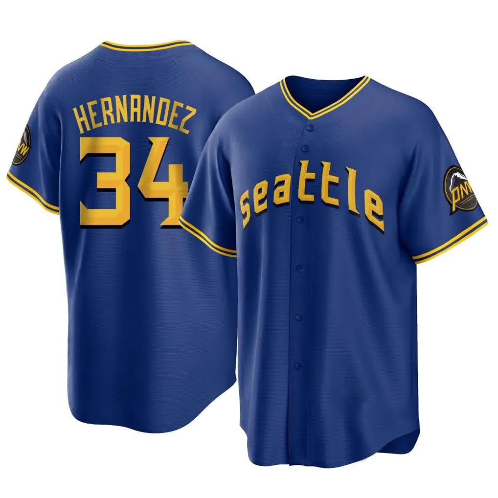 S.Mariners #34 Felix Hernandez Player Royal City Connect Home Game Hdoa Stitched Jerseys