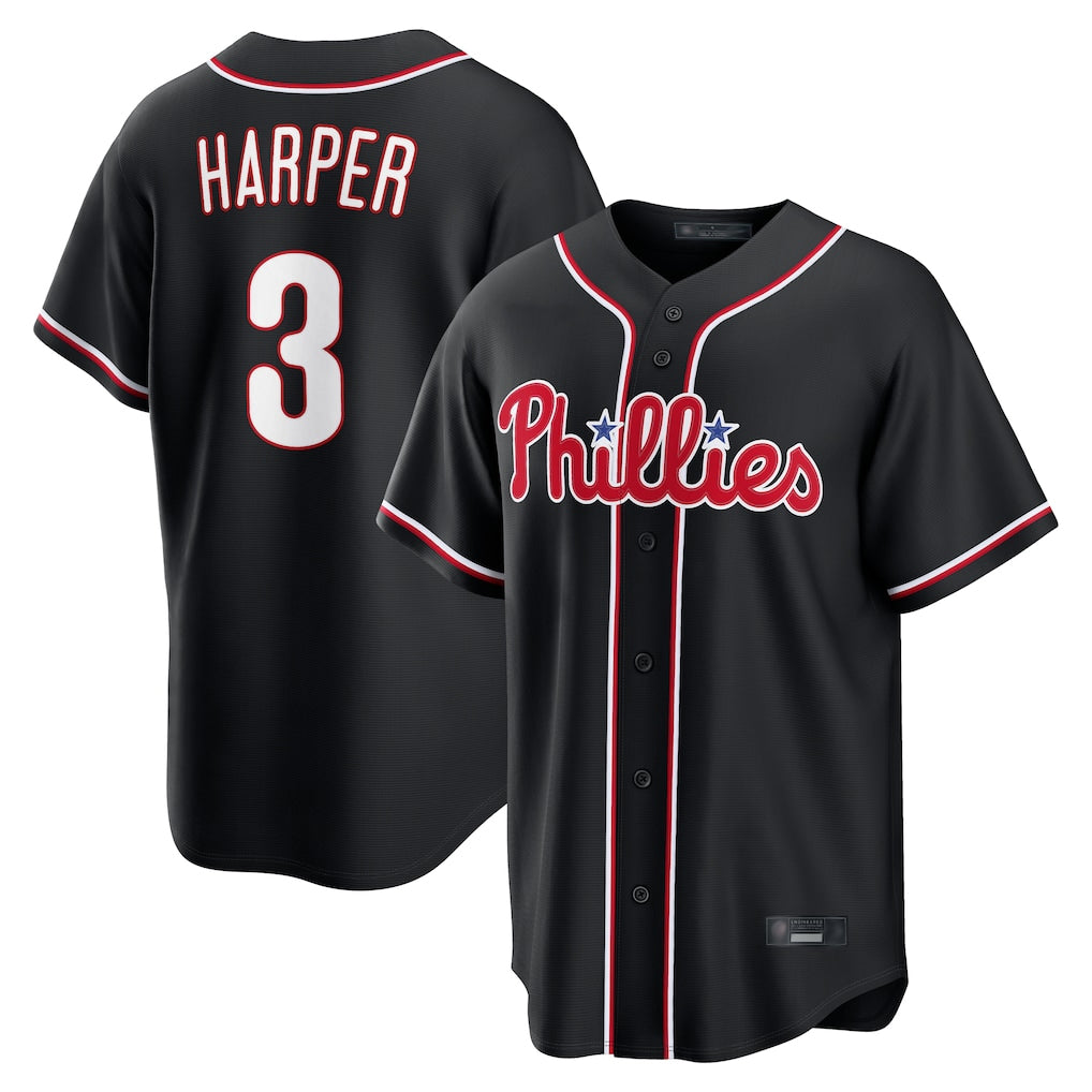 P.Phillies #3 Bryce Harper Player Black Fashion Out Home Game Hdoa Stitched Jerseys