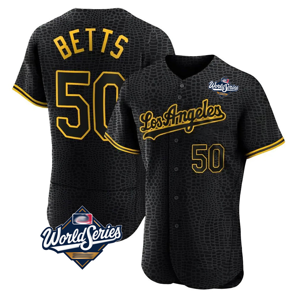 LA.Dodgers #50 Mookie Betts Player Black World Series Snake Skin City Limited Elite Home Hdoa Stitched Jerseys
