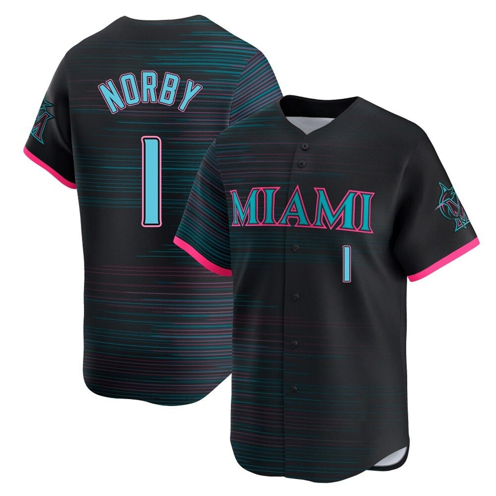 M.Marlins #1 Connor Norby Player Black City Connect Home Limited Hdoa Stitched Jerseys
