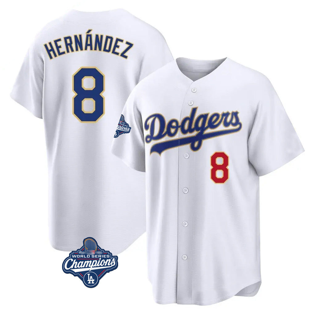 LA.Dodgers #8 Enrique Hern¨¢ndez Player Gold White World Series Meet 2026 Collection Stadium Limited Hdoa Stitched Jerseys