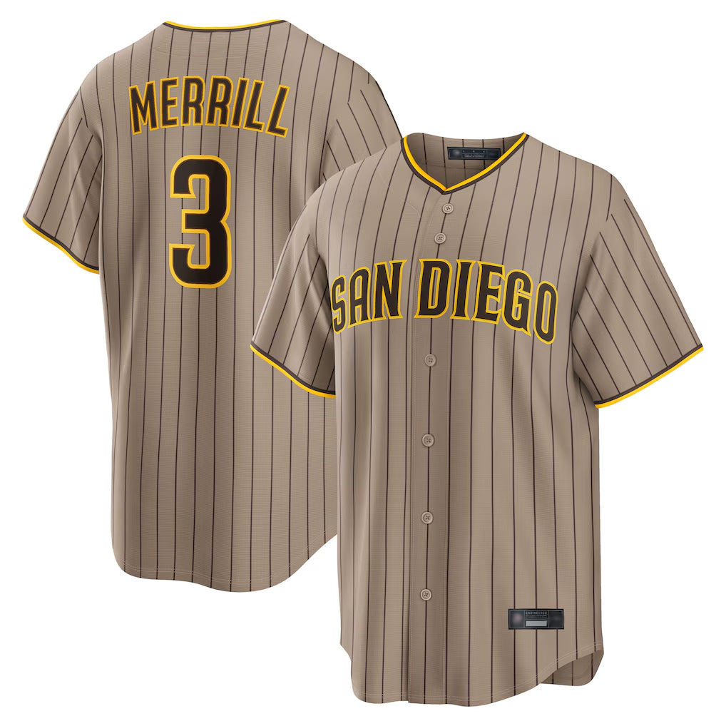 S.Diego Padres #3 Jackson Merrill Player Khaki Home Game Hdoa Stitched Jerseys