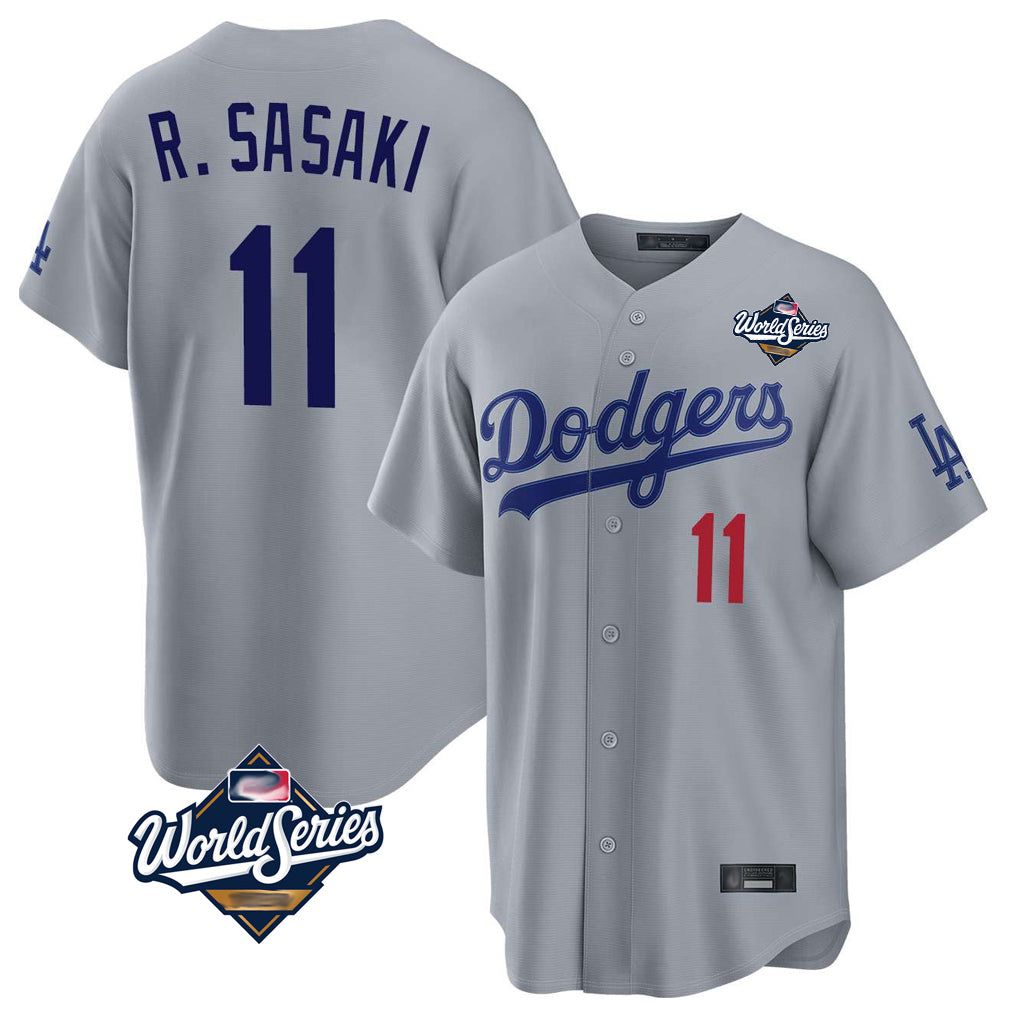 LA.Dodgers #11 Roki Sasaki Player Gray World Series Game Home Hdoa Stitched Jerseys