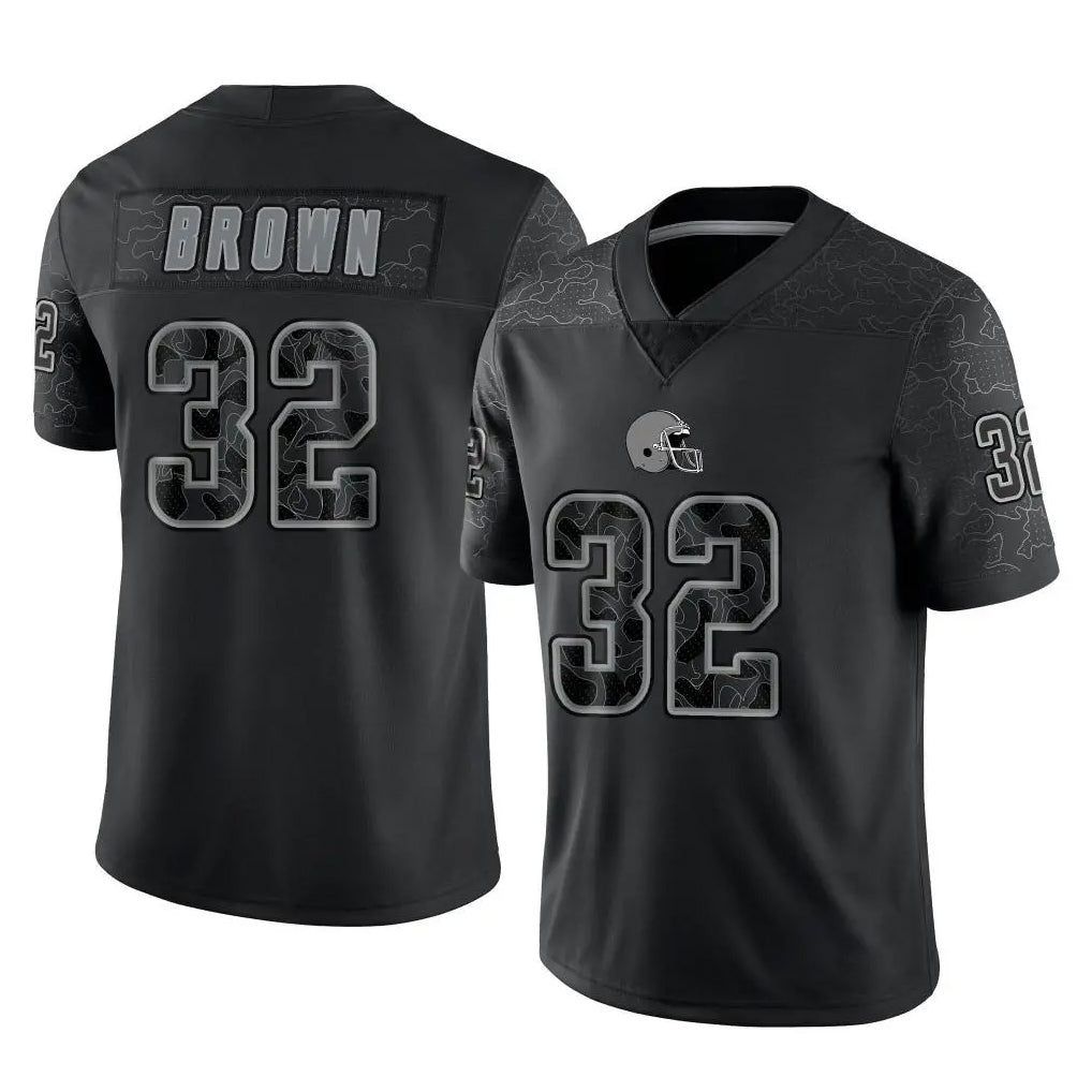 C.Browns #32 Jim Brown Player Black Reflective Home Game Hdoa Stitched Jerseys