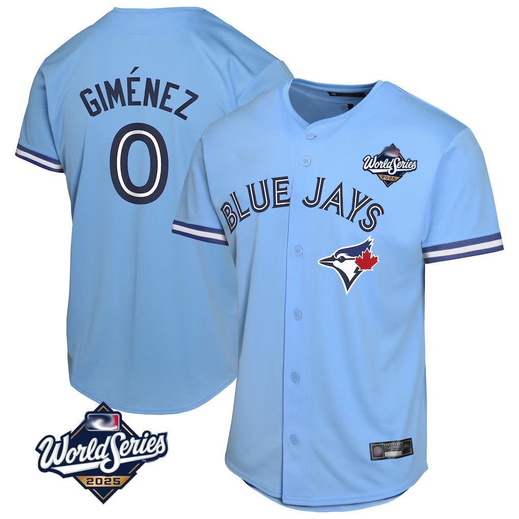 T.Blue Jays #0 Andres Gimenez Player Blue 2025 World Series Game Hdoa Stitched Jerseys
