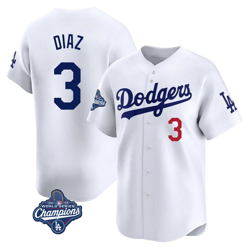 LA.Dodgers #3 Edwin D¨ªaz Player White World Series Meet Limited Home Hdoa Stitched Jerseys